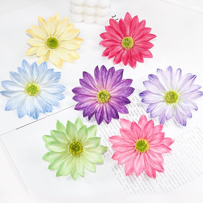 Daisy Silk Flower Heads, 12 Pcs Artificial Daisy Flower Heads, 3.5 Inch Wine Red Floral Heads Fake Daisies for Decoration, DIY Craft, Vase, Flower Arrangement, Hats, Costume, Hair