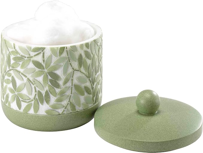 Avanti Linens - Covered Jar, Resin Countertop Accessories, Guest Bathroom Essentials (Stratford Collection, Green)