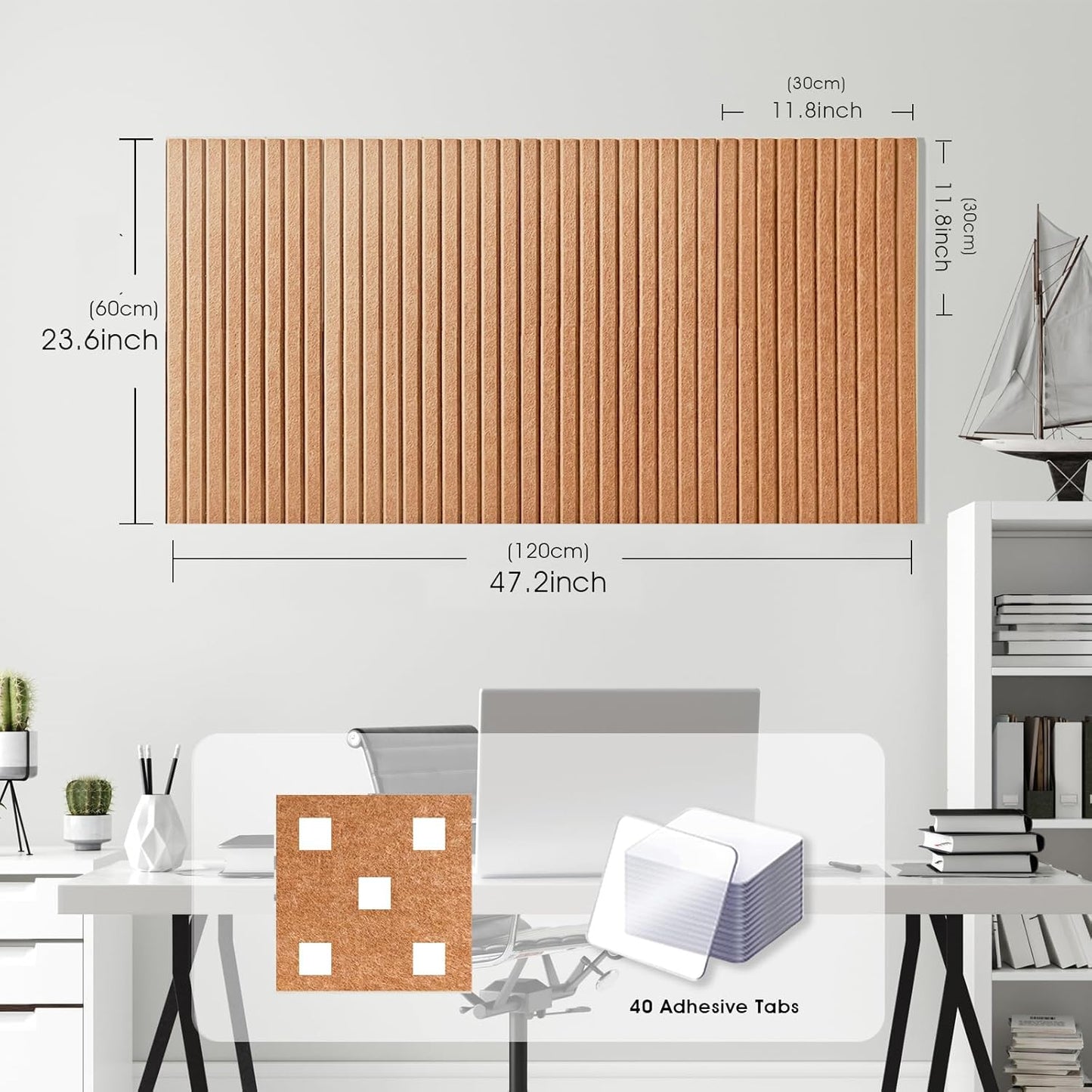 Skiennix Large Cork Board - 8 Pack Felt Wall Tiles with Safe Removable Adhesive Tabs | Burnt Orange