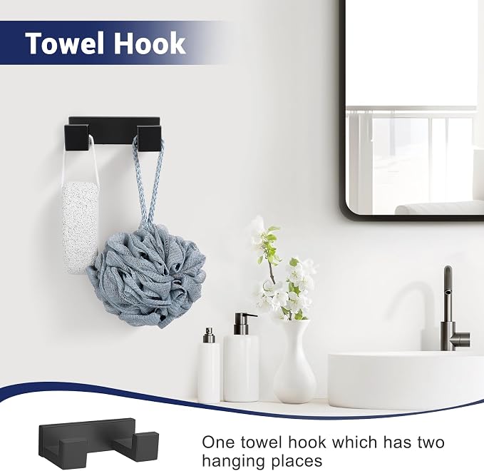 Matte Black Bathroom Hardware Set, 4-Piece Bath Towel Bar Set SUS304 Stainless Steel Towel Rack Set for Bathroom, 23.6 inches Bathroom Towel Holder Set Wall Mounted