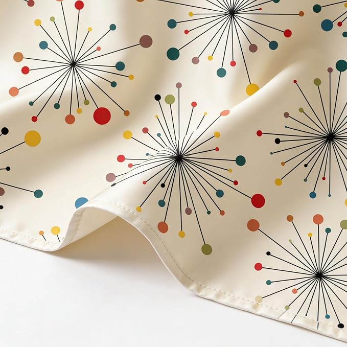 Mid Century Modern Shower Curtain, Vintage Geometric Atomic Abstract Retro Style Beige Boho Art Aesthetic Design Bath Curtains for Bathroom Decor with Hooks, 72"x72" Inch