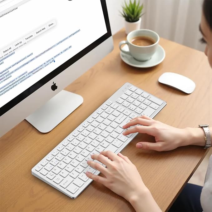KVTVOU for Ultra-Slim Wireless QWERTY Keyboard, 3-in-1 Connection Modes (Dual Bluetooth+2.4G), Multi-Device Switching, Power-Saving & Anti-Slip, Compatible with PC/Laptop/Tablet/Phone, Sliver