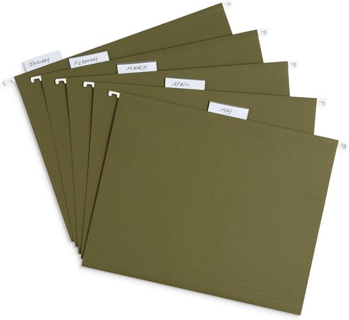 Blue Summit Supplies Hanging File Folders - Reinforced Letter Size, Green | 25 Pack for Organized Filing