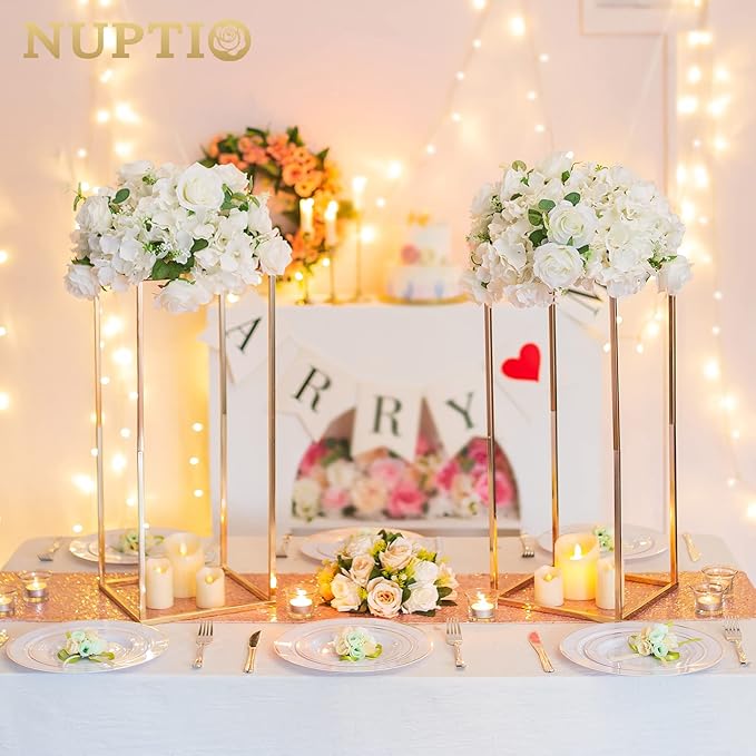 Nuptio Gold Vase for Wedding Centerpieces with Acrylic Panel - 2 Pcs 23⅝ inch Tall Vases Centerpiece for Tables Home Party Decorations