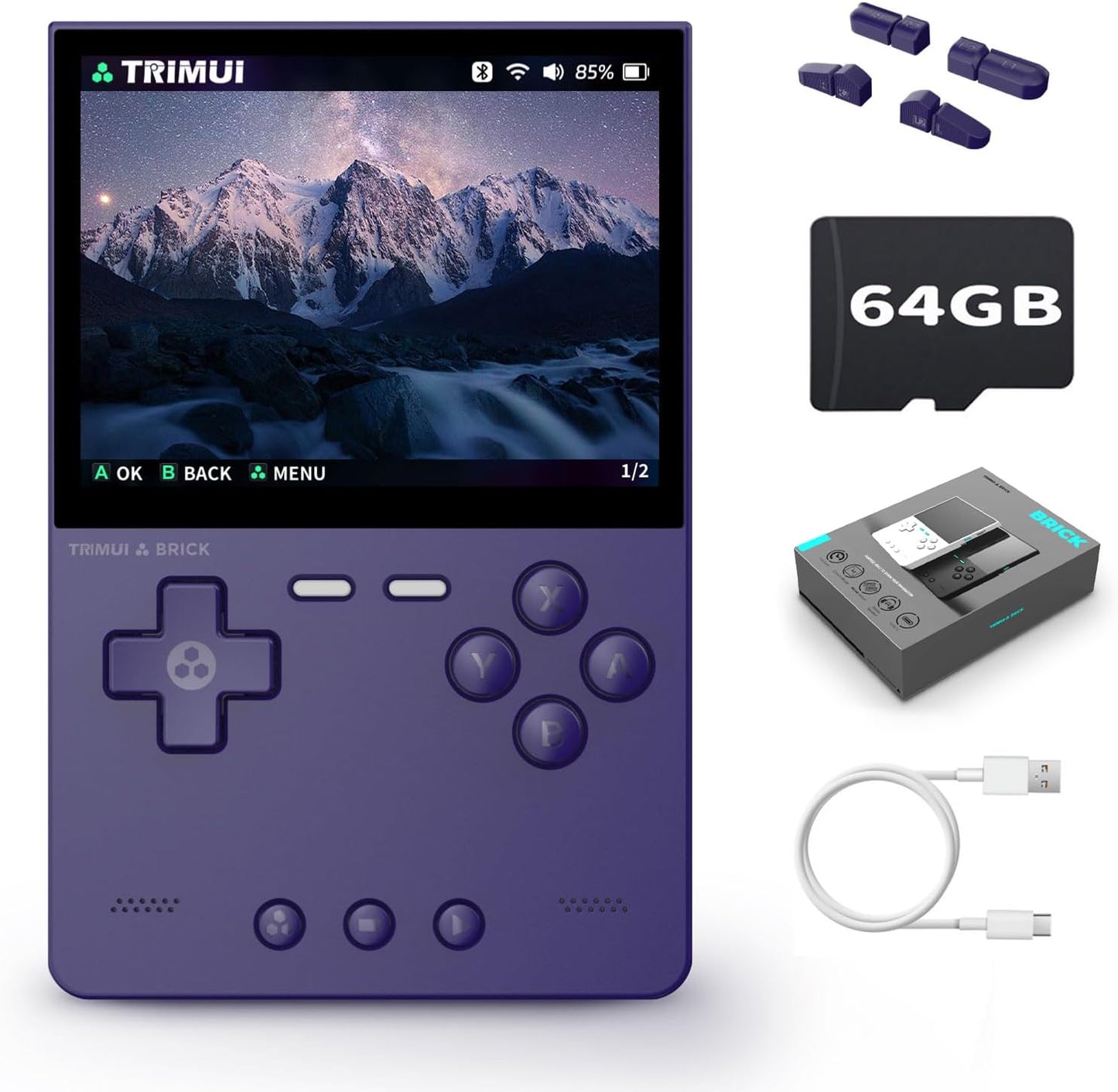 Trimui Retro Game Console - 3.2-Inch IPS Screen, 64G TF Card, 3000mAh Battery | Purple