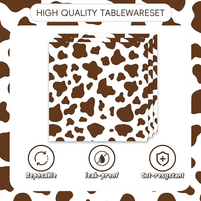 48pcs Highland Cow Party Decoration Set,16 Dessert plate,16 Napkin And 16 Fork,16 persons Highland Cow Baby Shower Disposable tableware,Used Holy Cow Baby Boy Birthday Party Supplies