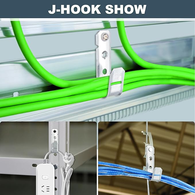COCODE 25 Pack 3/4’’ J Hooks Cable Hangers Without Retainer Clip Galvanized Steel Wall Mount Heavy Duty Utility Hooks Cable Management for Structured Cabling
