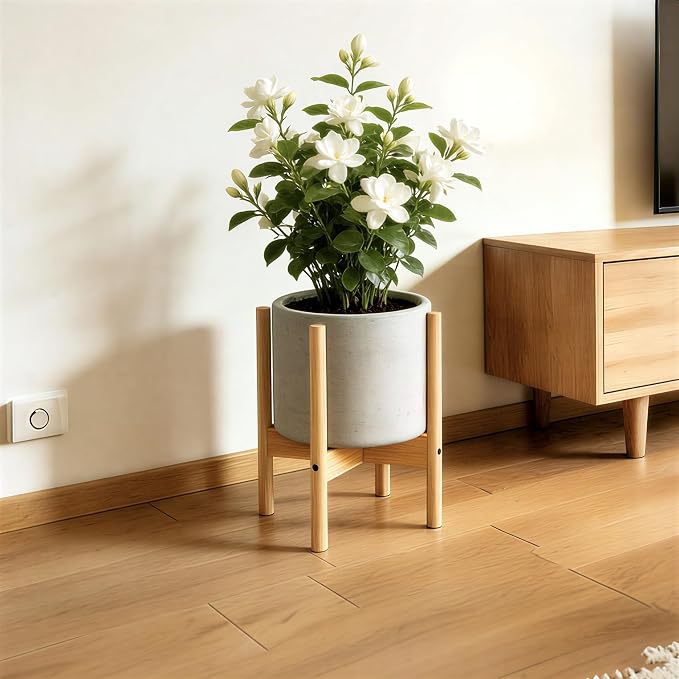 ALIGADO Bamboo Plant Stand Indoor, for Up to 12 Inch Pots, Built to Fit Corners, Sturdy & Stable Design, Natural Wood Color