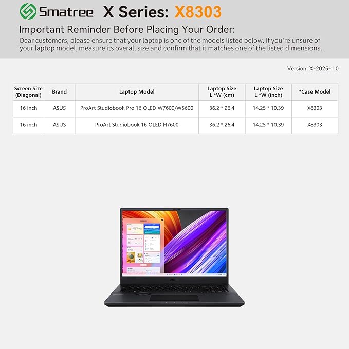 Smatree Hard EVA Protective Sleeve Case Compatible for 16 inch ASUS ProArt Studiobook Pro 16 OLED W7600/W5600/H7600 Laptop,Waterproof Hard Case for 16 inch ASUS Laptop,White(X8303W)
