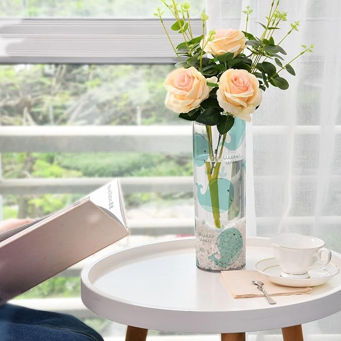 Vase Plastic Vase Elegant Cylinder Flower Vase Shatterproof Decorative Centerpiece for Home Table Office Weddings Events (11.8 x 3.9 in)