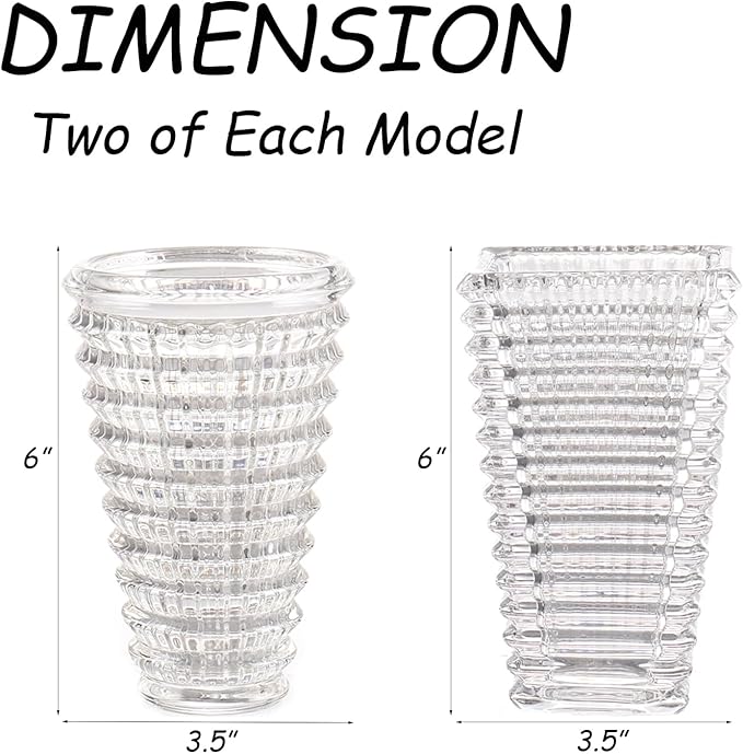 MCMCNCUIU Crystal Flower Vase Set of 4, Glass Vases for Centerpieces, Clear Vases for Flowers, Small Vase for Living Room, Bedroom, Kitchen, Office, Wedding