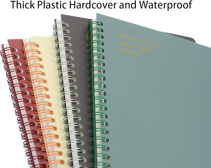 Yansanido Aesthetic Spiral Notebook, 4 Pcs A5 Thick Plastic Hardcover 8mm Ruled 4 Color 80 Sheets -160 Pages Journals for Study and Notes (Ruled-4pcs Wine Red,Black,Dark Green,Beige, A5)