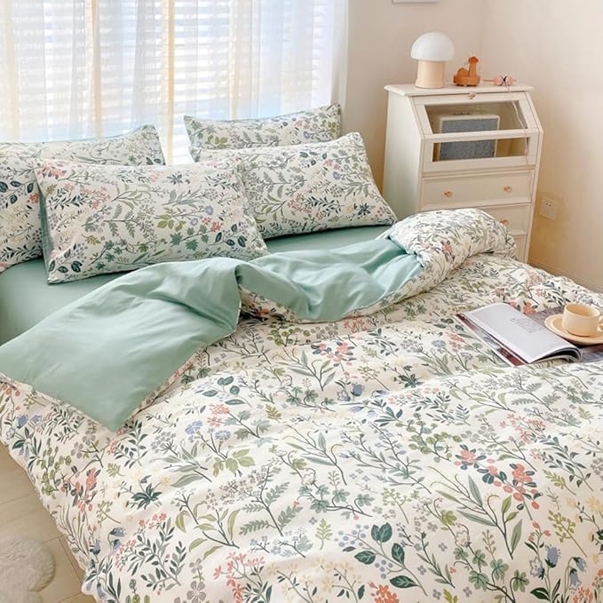 Botanical Flower Duvet Cover King Vintage Garden Floral Duvet Cover Soft 100% Cotton Comforter Cover Aesthetic Wildflower Duvet Cover with Zipper Closure Boho Cottagecore Floral Bedding Set King