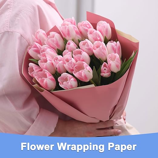 Double Sided Color Flower Wrapping Paper - 20 Sheet Waterproof Floral Bouquet Wrapping Paper Fits for Wedding Graduation Gifts - (22.8x22.8 Inch, Light Green/Gold)