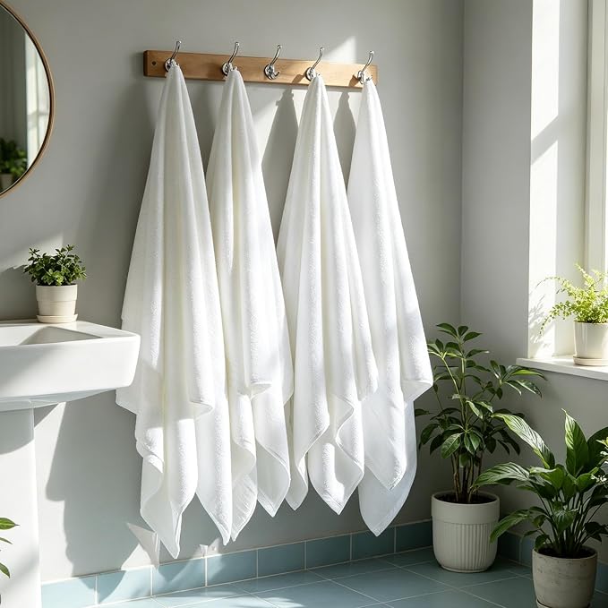 COZYART White Bath Towel Sets, Premium Turkish Cotton Large Towel Set for Bathroom, 650 GSM Luxury Bathroom Sets Pcs with 2 Bath Towels, 2 Hand Towels, 2 Washcloths, Ultra Soft and Water Absorbent