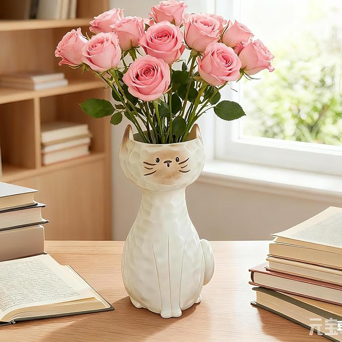 Cat Vase Resin Flower Vase Plant Holder Table Centerpieces Home Decor for Entrance Halls Living Rooms Bedrooms and Kitchens
