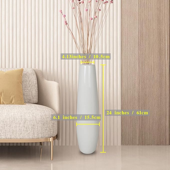 Ceramic White Floor Vase 24 Inches Tall Flower Holder Decorative Large Vases for Table Centerpieces Shelf Home Decor Living Room Branches Sky-Dried Flower Arrangement Simple Decorative