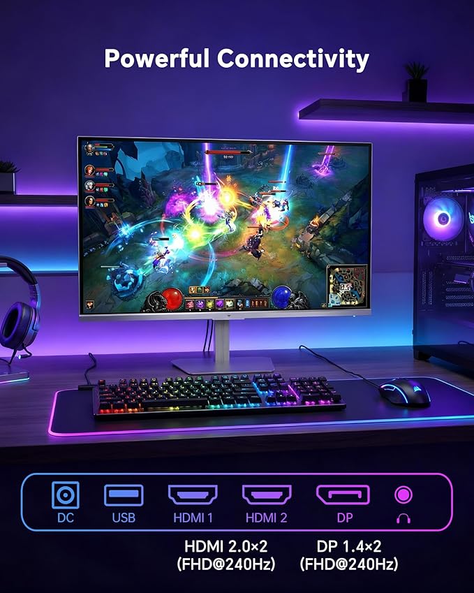 KTC 24 Inch 240Hz Gaming Monitor,1080P PC Computer Monitor with Fast IPS Panel, HDR 400, Adaptive Sync, 1ms(MPRT), 116% sRGB, HDMI Display Port, Eye Care, VESA Mount, White H24F7