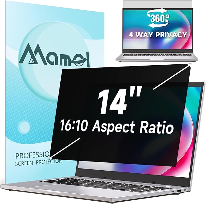 360° Laptop Privacy Screen 14 Inch 16:10, 4 Way Computer Monitor Privacy Shield, Anti Glare Blue Light Filter Compatible with Lenovo Hp Dell Acer Asus Thinkpad Envy Xps