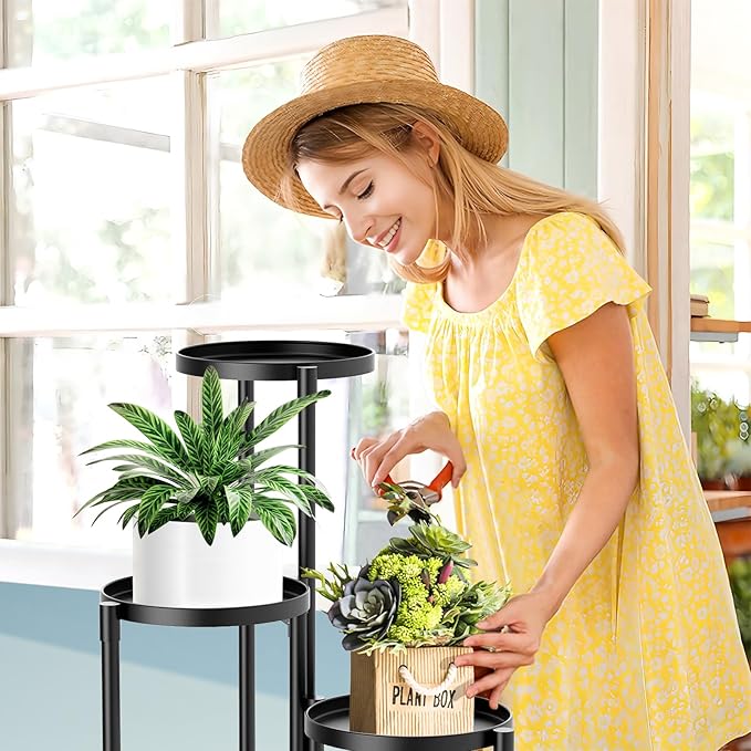 3 Tier Metal Corner Plant Stand Indoor Outdoor, Heightened widened 30'' Tall Multiple Flower Pot Display Holder, Iron Plant Rack Organizer for Living Room Garden Patio Balcony Office (black)