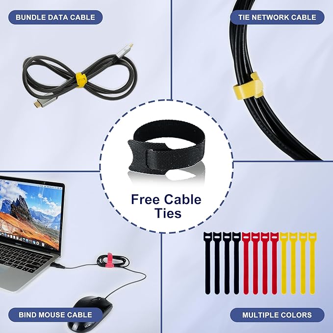 Cable Management Sleeve 6.6ft (80 inch) - 1.5 inch, Hook-and-Loop Cuttable Neoprene Cord Organizer, Split Wire Reversible Cord Protector for TV USB PC Ethernet Cable Hider Protect Pets Kids