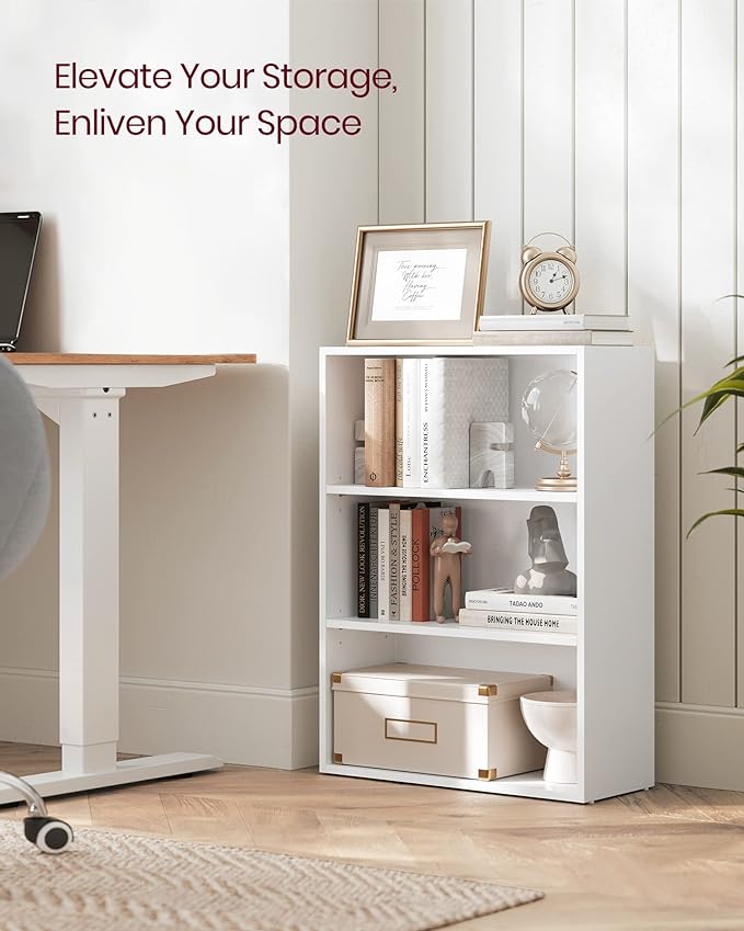 VASAGLE Set of 2 Bookshelves, 23.6 Inches Wide, 3-Tier Open Bookcases with Adjustable Storage Shelves, Floor Standing Units, Cloud White ULBC163T14-2