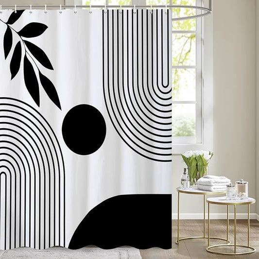Extra Long Boho Shower Curtain Mid Century Modern Shower Curtains For Bathroom Black And White Geometric Minimalist Abstract Bohemian Waterproof Fabric Bathroom Shower Curtain Set 72x96 Inch