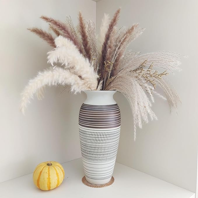 Ceramic Rustic Farmhouse Vase, 12.6" Large Vintage Flower Vase Home Decor,Tall Boho Decorative vase for Living Room, Table, Mantel, Shelf and Centerpieces Decor and Housewarming (E)