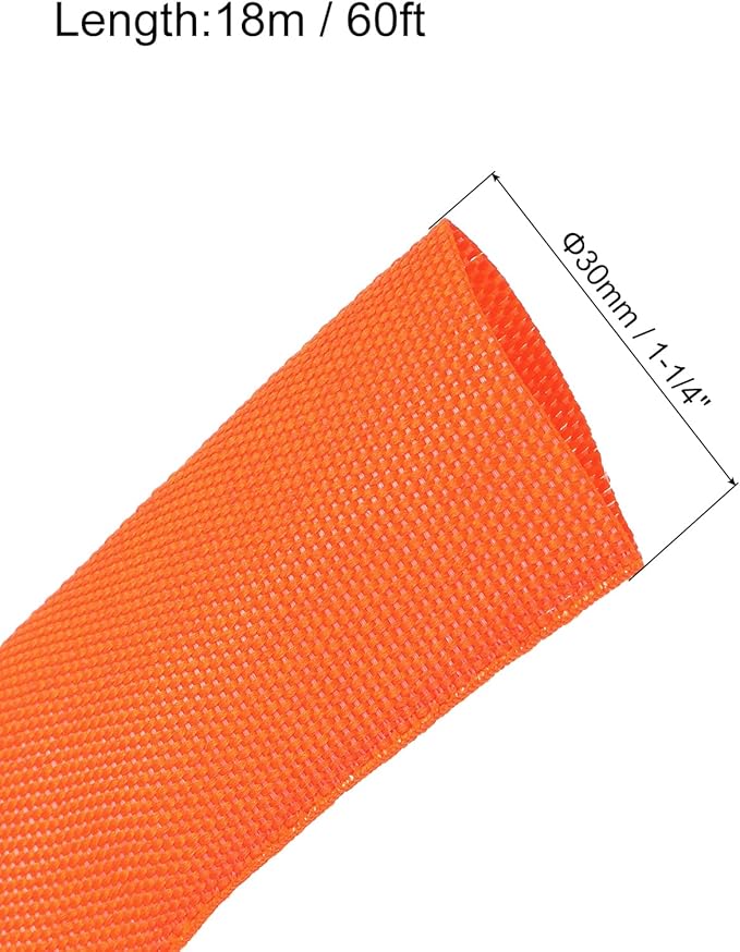 MECCANIXITY Braided Cable Sleeves Heat Shrinkable Fabric Sleeving, 1 1/4" 60ft Orange 2:1 Ratio Heat Shrinkable Cord Protector for Harness Cable, Network Cable Protection, Cable Management