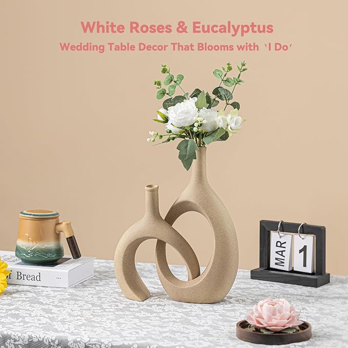 Intertwined Couple Vase Set - 2-Piece Ceramic Vases for Anniversary/Wedding Gifts, Rustic Farmhouse Decorative Vase for Living Room/Dresser, Gifts for Couples (His & Hers)
