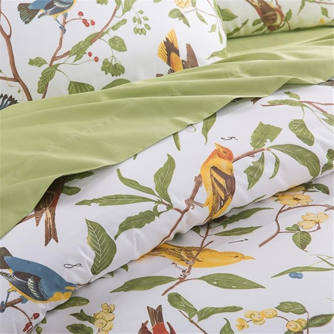 Brandream American Country Botanical Flower Birds Print Bedding 800tc Cotton Sateen Romantic Floral Duvet Cover 3pc Set Colorful Pattern