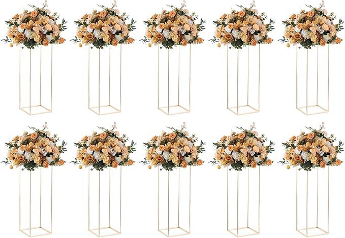 Nuptio Gold Vases for Centerpieces Wedding with Acrylic Panel - 10 Pcs 31.5 inch Tall Gold Vase Wedding Centerpieces for Tables - Geometric Centerpieces Table Flower Stand for Weddings Centerpieces