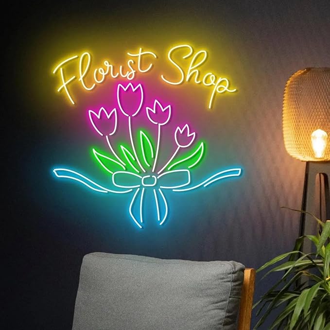 Florist Shop Neon Sign - Dimmable, Customizable Colors, Ideal Flower Neon Sign & Neon Signs for Wall Decor, Perfect for Romantic Bedrooms, Floral Studios, Flower Enthusiasts' Spaces, Great Gift for Floral & Romantic Style Lovers