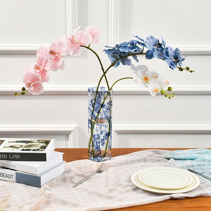 Vase Plastic Vase Elegant Cylinder Flower Vase Shatterproof Decorative Centerpiece for Home Table Office Weddings Events (11.8 x 3.9 in)