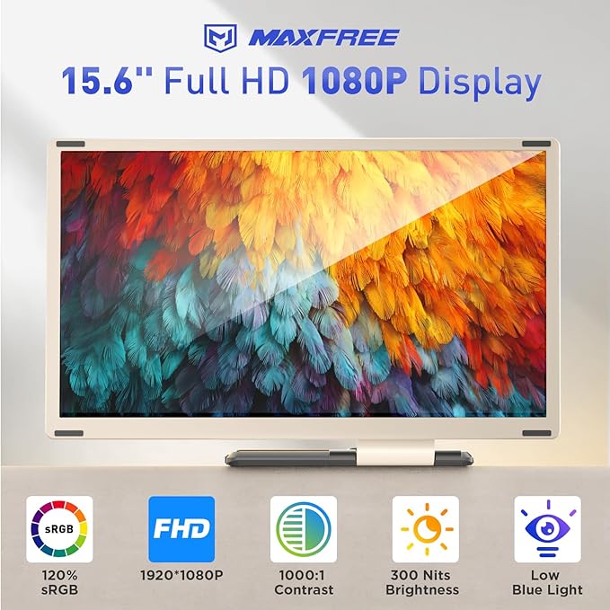 Maxfree S6 Laptop Screen Extender, 15.6'' 1080P Monitor Extender, 11 Display Modes, Plug & Play, Detachable Screen Triple Monitor for Laptop 13"-17.3", Compatible with Mac/Windows/Android/Switch