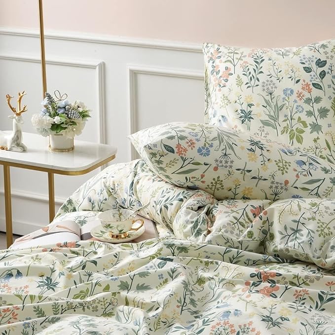 Botanical Floral Comforter Set Twin XL Fluffy Soft Garden Style Cute Floral Bedding Comforter Vintage Botanical Flowers Comforter with 2 Pillowcases Aesthetic Wildflower Cottagecore Comforter Set