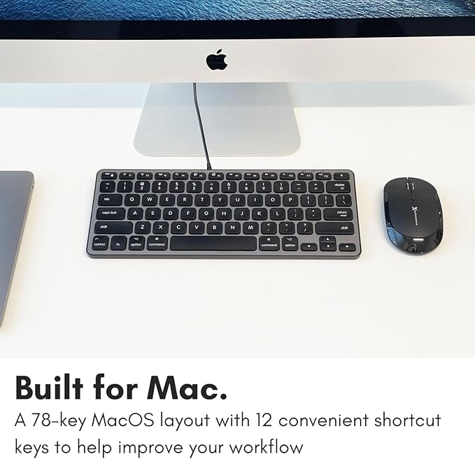 Macally Wired Keyboard for Mac with USB Hub (2X USBC / 1x USBA) - Compatible Small Apple Key Board with 2 in 1 USB Plug - for MacBook Pro/Air, Mac mini, iMac