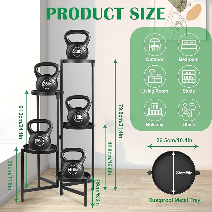 Plant Stand Indoor Outdoor 5 Tier Black Metal Plant Holder 31 in Tall 9 in Wide,Tiered Flower Pot Display Stand,Multiple Plant Stand for Living Room Corner Garden Patio Lawn Balcony