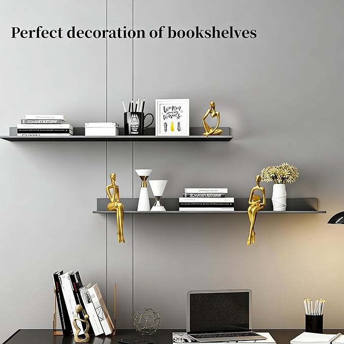 Prettidecor Gold Home Decor Thinker Statue Accents, Set of 3 Thinker Sculptures Office Decor Modern Abstract Resin Decoration on Shelf Table Desk for Living Room Office Bedroom (Small Gold)