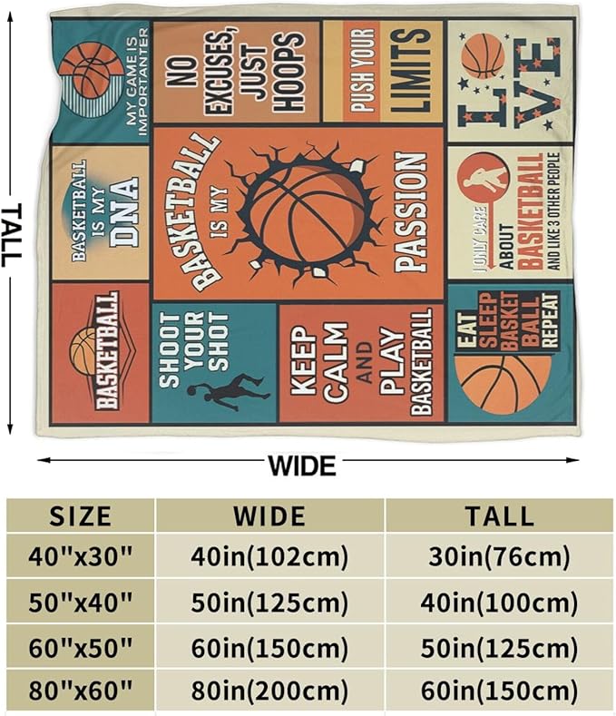 Basketball Blanket for Boys Basketball Sport Throw Blanket Soft Cozy Fleece Fuzzy Stuffed Plush Flannel Gifts for Girls Women Kids Adults 40''x50''