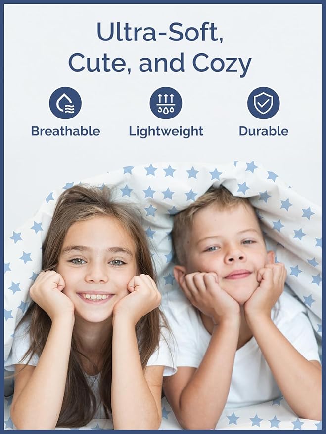 Blue Stars Full 4 Piece Sheet Set for Kids - Boys, Girls, Teens, Toddler - Easy Fit Deep Pocket - Machine Washable, Wrinkle Free - Cute, Cozy, Soft Star Sheets