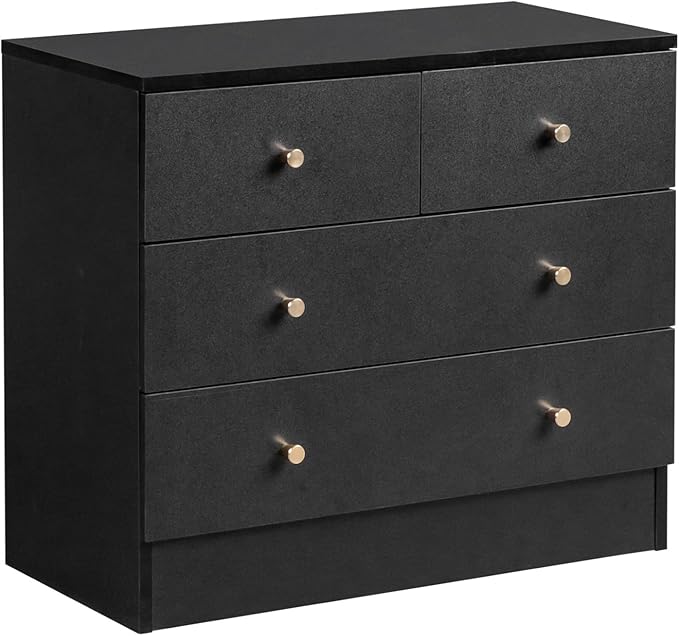 Karl home Black 4 Drawer Dresser for Bedroom, Modern Wood Dresser Chest of Drawers, Bedroom Dressers Nightstand, Anti-Tipping Device, Rose Gold Metal Handle, Living Room, Hallway, Office