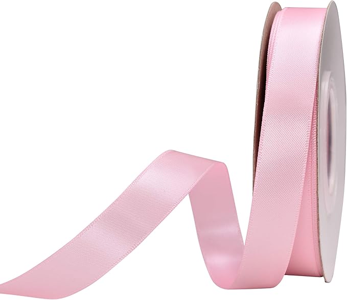YAMA Light Pink Double Face Satin Ribbon 5/8 Inch 25 Yards Baby Pink Ribbon for Gift Package Wrapping,Floral Design,Hair Bow Clip Making,Crafting,Sewing,Wedding Decor