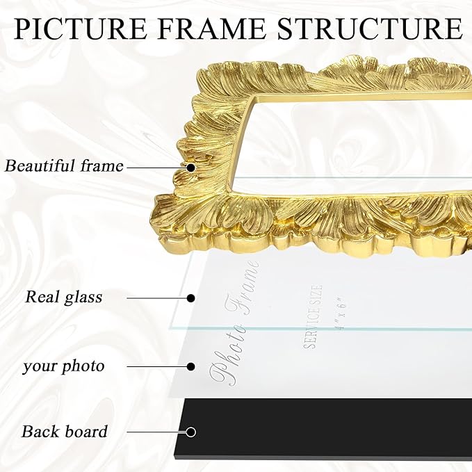 3.5x5 Vintage Picture Frame Gold, Ornate Leaves Photo Frame with Glass Front, Elegant Picture Frame for Wall or Tabletop Display, Gift ldeas for Home Decor
