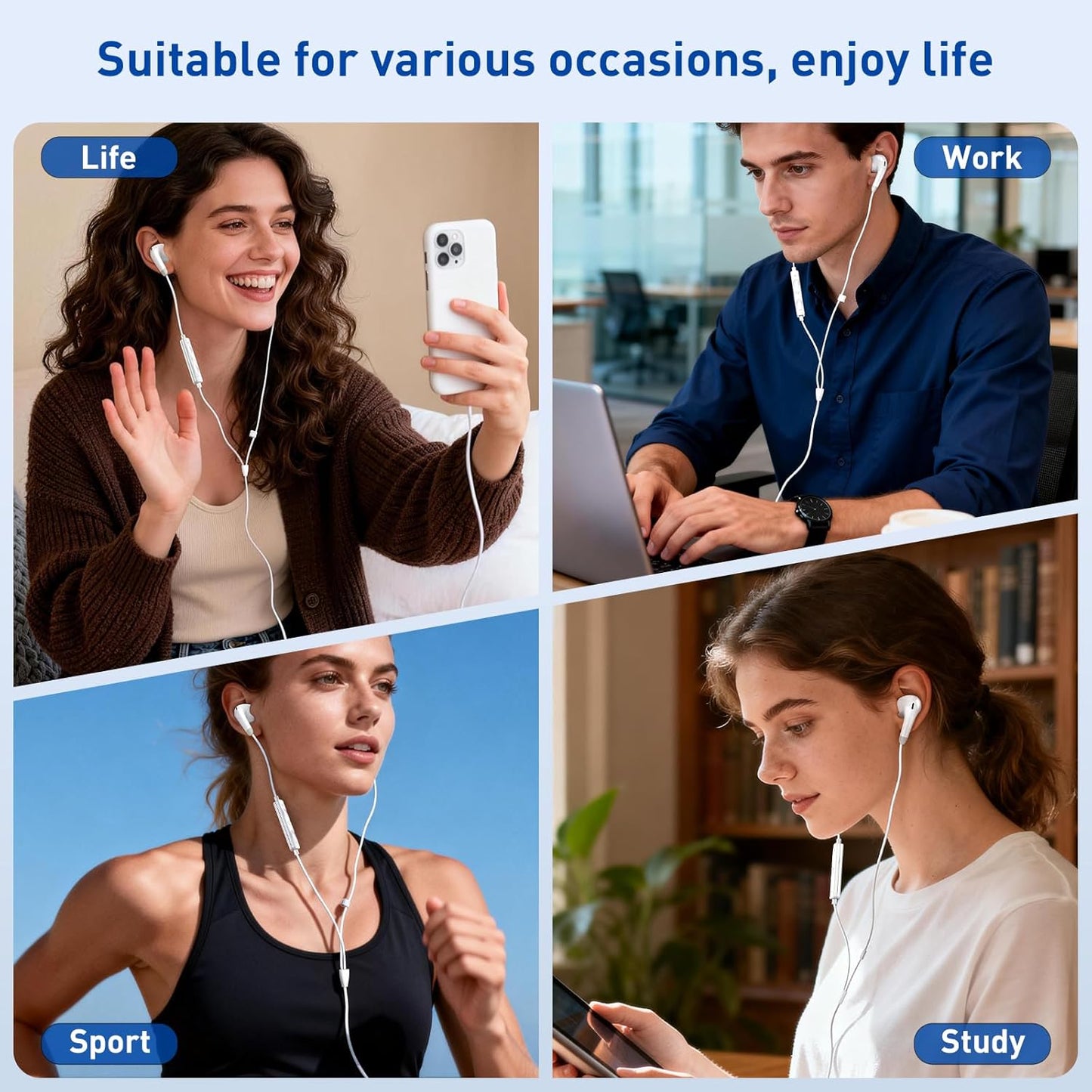 USB C Headphones - Wired Earbuds with Microphone & Remote | Noise Isolating for iPhone 15/16/17 Pro Max, iPad Pro, Galaxy S23/S24/S25