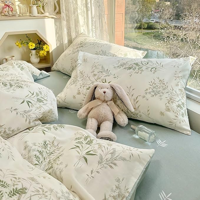Vintage Floral Duvet Cover Set King Size 3 Pieces Botanical Flower Pattern Duvet Cover Soft 100% Cotton Floral Comforter Cover with Zipper Ties Farmhouse Bedding Set Breathable Comforter Cover King