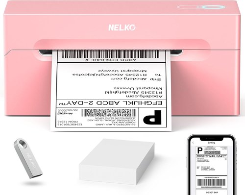 Nelko Bluetooth Shipping Label Printer - Wireless 4x6 Thermal Printer for Android, iPhone & Windows (Pink)