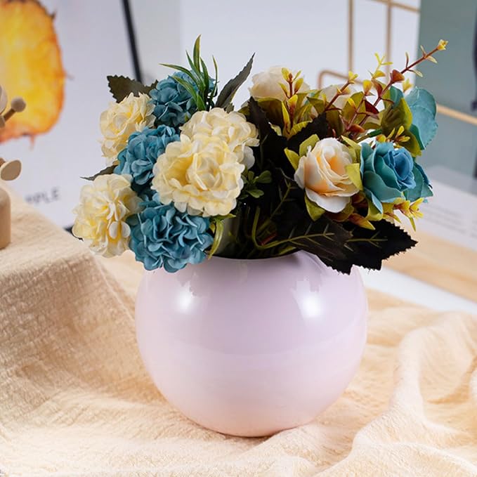 Gold Flower Vase Small Decorative Metal Vases for Table Centerpieces, MIATTCLD Round Gold Plant Pot Home Decor Ideal for Weddings, Parties, Anniversary, Living Room, Restaurants (Pink)