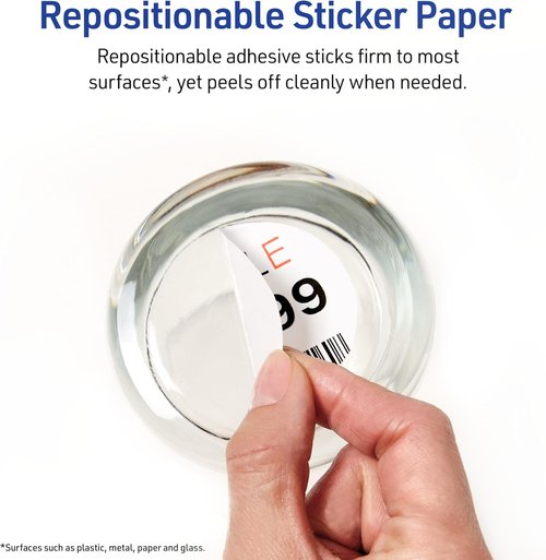 Avery Printable Sticker Paper - Matte White, Repositionable Adhesive, 8.5" x 11", 5 Full-Size Sheets | Ideal for Crafts & Branding