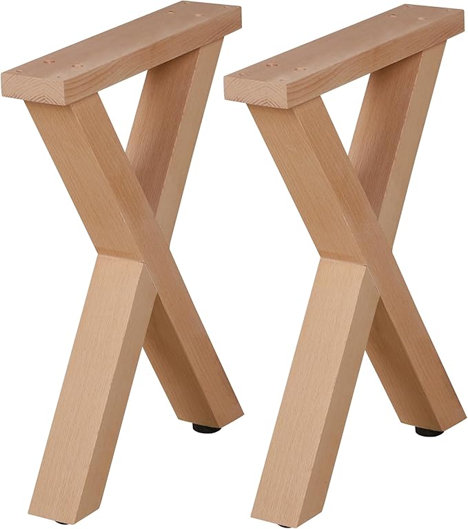 40" Wood Furniture Legs, Bench, Desk and Coffee Table Replacement Legs, Heavy Duty Furniture Feet, Square Unfinished Wooden Legs Set of 2, Home DIY Legs with Adjustable Levelers Screw-X Design